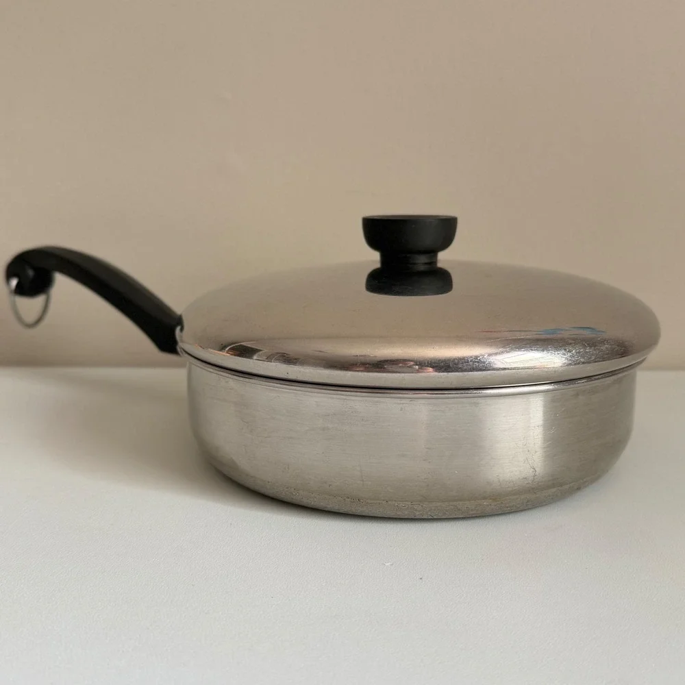 Vintage Farberware Covered Skillet Sauce Pan Aluminum Clad Stainless Steel USA